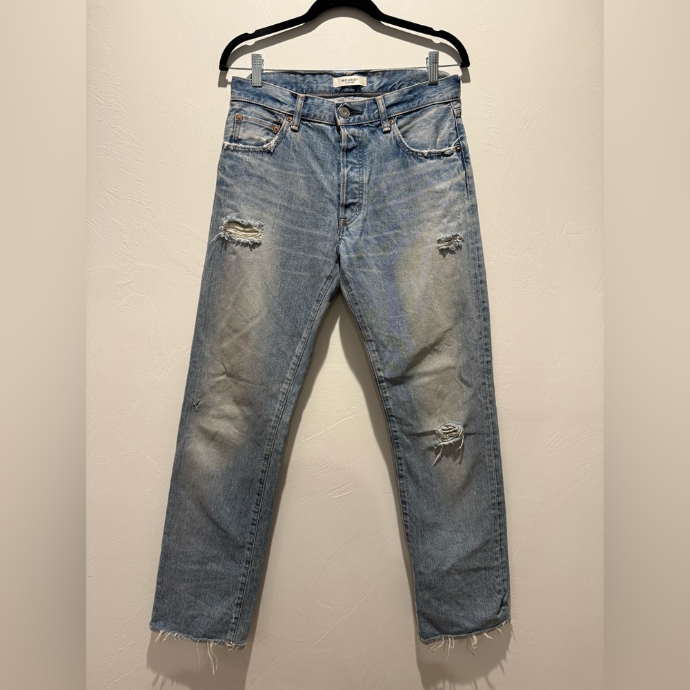 Moussy Light Blue Distressed Straight Jeans